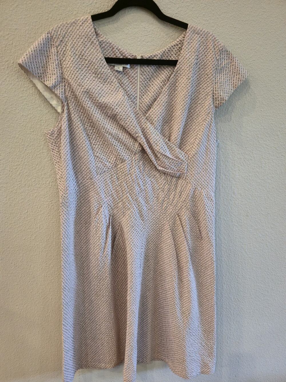 Pendleton Women's Petite V-Neck Seersucker Cotton Sheath Dress Cap Sleeve Sz 16